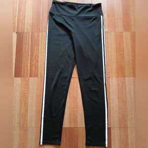 Women's Black Leggings with White Stripes